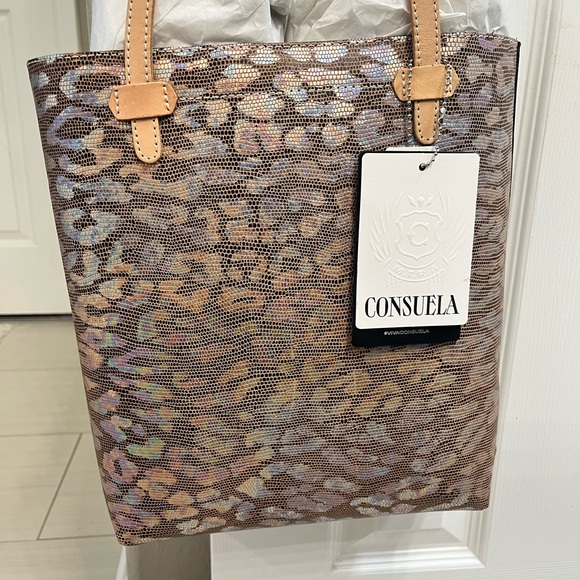 Consuela Iridescent Leopard Tote with Tan Handles